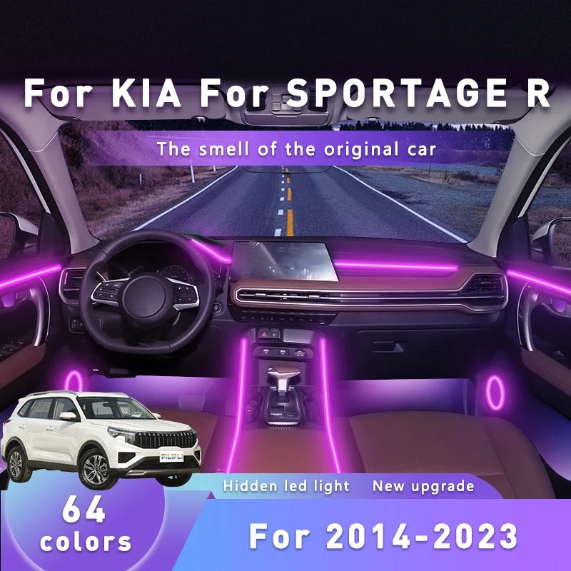 

FILIPLI For KIA SPORTAGE R For 2014-2023 Cyberpunk Music Sync Rhythm 64 RGB Car Ambient Light APP Controlled Car Ambient Lights