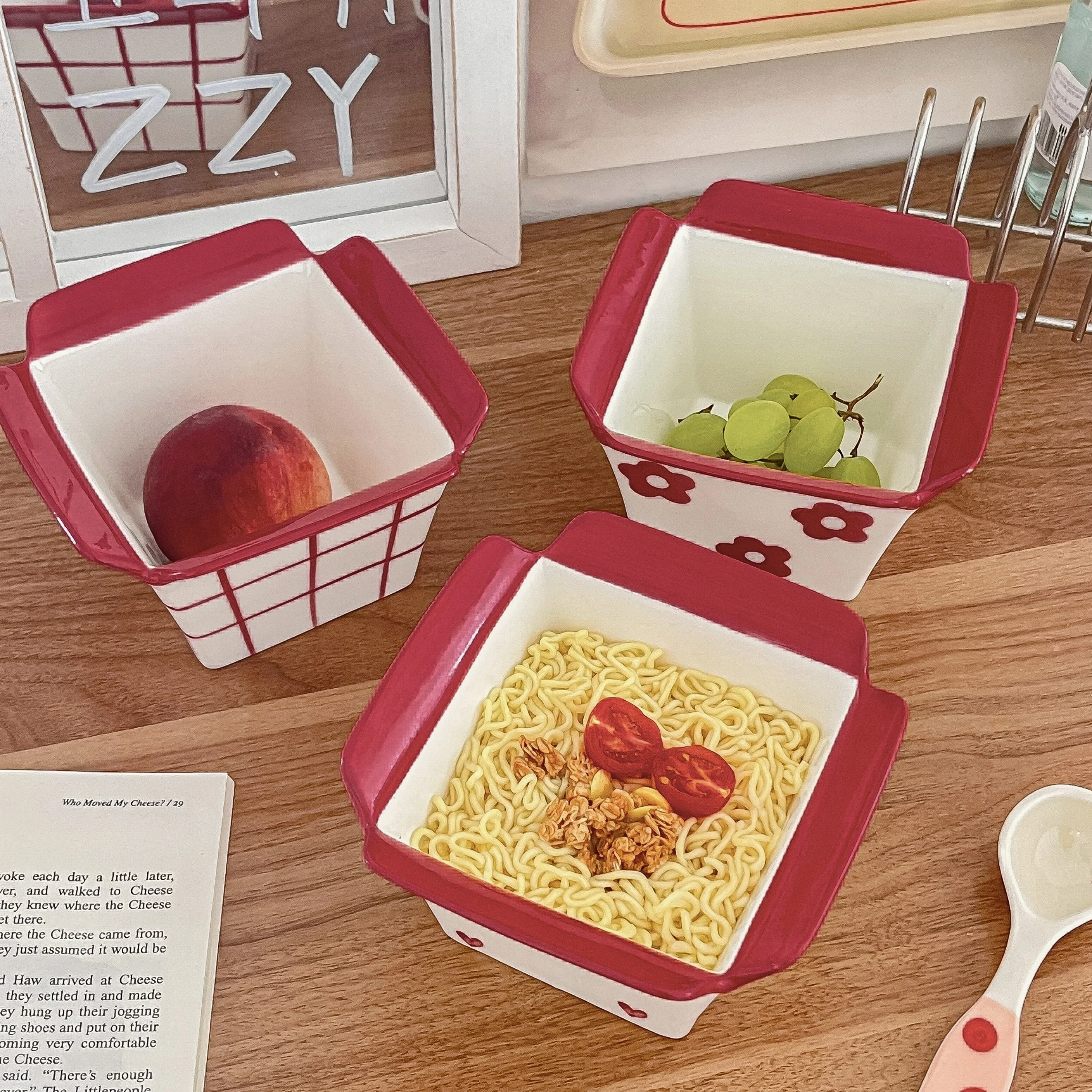 Cute Cartoon Ceramic Soup Bowl High-Looking French Fries Instant Noodle Fruit Salad Dessert Bowl for Kids Painted