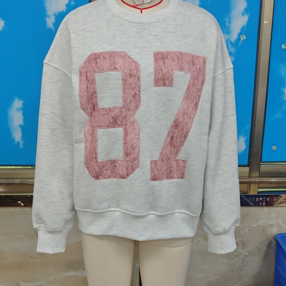 レディース ストリートウェア スウェットシャツ 長袖 クルーネック 刺繍入り ナンバー パーカー プルオーバー カジュアル トップス