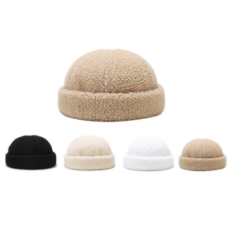 

Lamb wool simple solid color landlord hat all-match warm hat melon skin hat