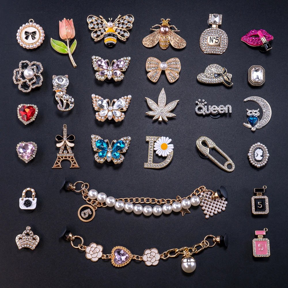 1 Stück Designer Goldene Krone Metall Schuh Charms Seestern Muschel Luxus Dekorationen für Schuhzubehör Herz Pins für Frauen Mädchen – Detail 32