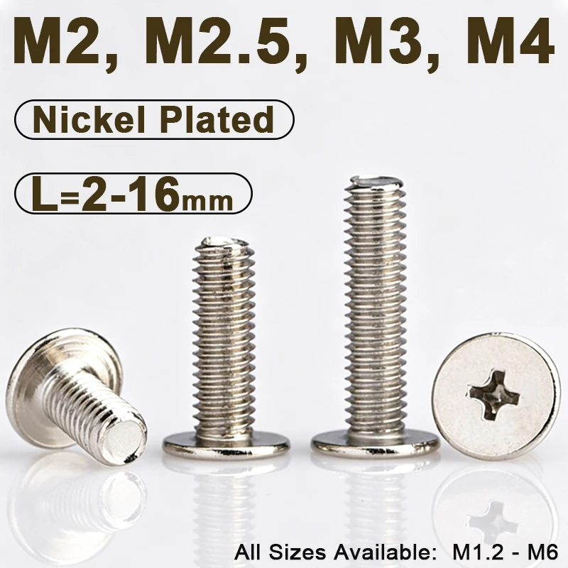 CM Nickel‑Plated Cross Phillips Ultra‑Thin Wafer Flat‑Head Screw Super Low‑Profile Bolt for Laptop Phone Digital Devices M2-M6