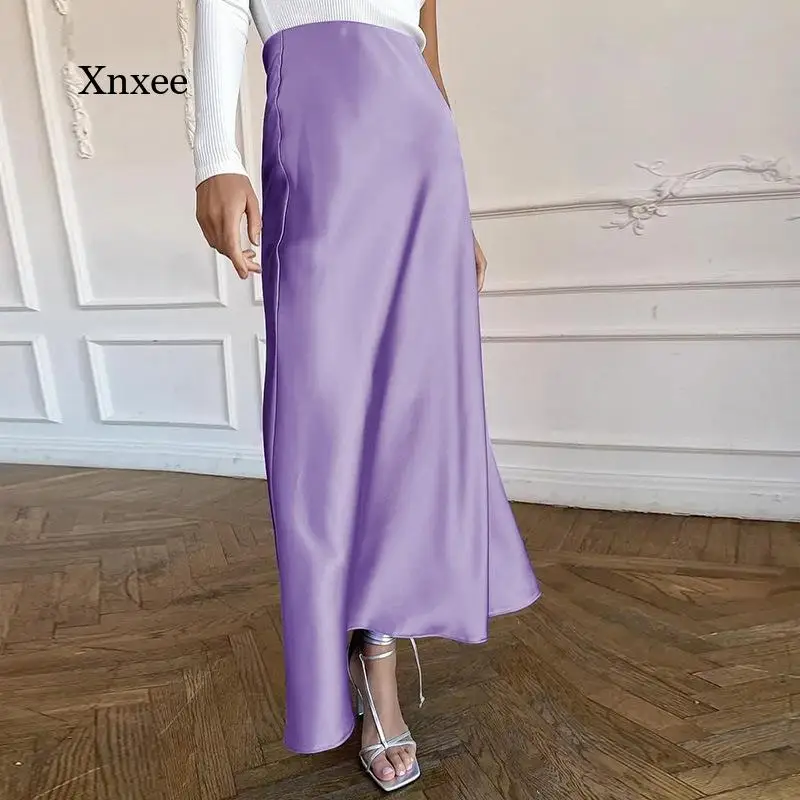 

2022 Ladies Spring Elegant Satin Party Dress A-Line High Waist Ladies Long Dress Evening Long Dress Loose