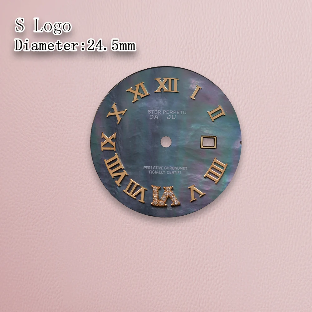 S-Logo, 24,5 mm, römisches Zifferblatt, Muschelzifferblatt, diamantfarbenes Zifferblatt, geeignet für NH05-Uhrwerk, kein leuchtendes Uhrenmodifikationszubehör