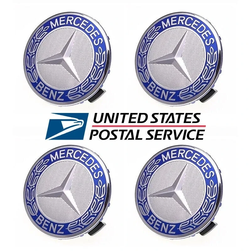 

4PCS Mercedes Benz Wheel Center Hub Caps 75mm Dark Blue Logo Badge Emblem