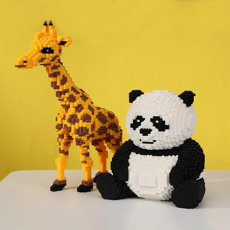 

8200pcs+ Animal Panda Magic Building Blocks Giraffe Micro Assembled Connection Bricks Figure 3D Model Toys For Christmas gift