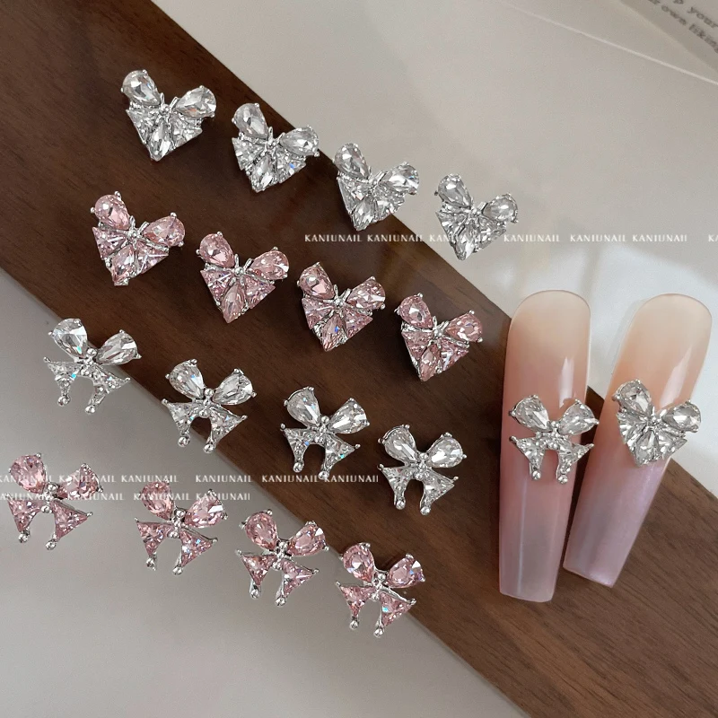 Kaniu-Vintage 3D-Legierung Herz Maniküre Charms, Schmetterling Zirkon, funkelnde Strasssteine, Nagelkunstzubehör, 10 Stück