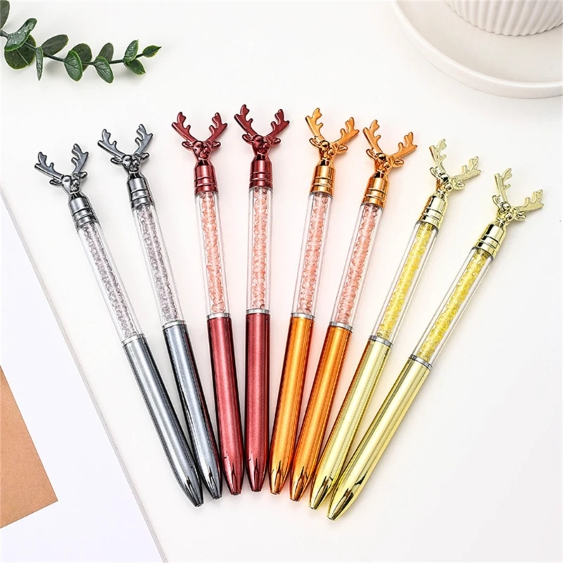 6Pcs Antler Ballpoint Pen Twist Action Novelty Writing Pen Christmas Stocking Fillers for Student Reward Christmas Gift