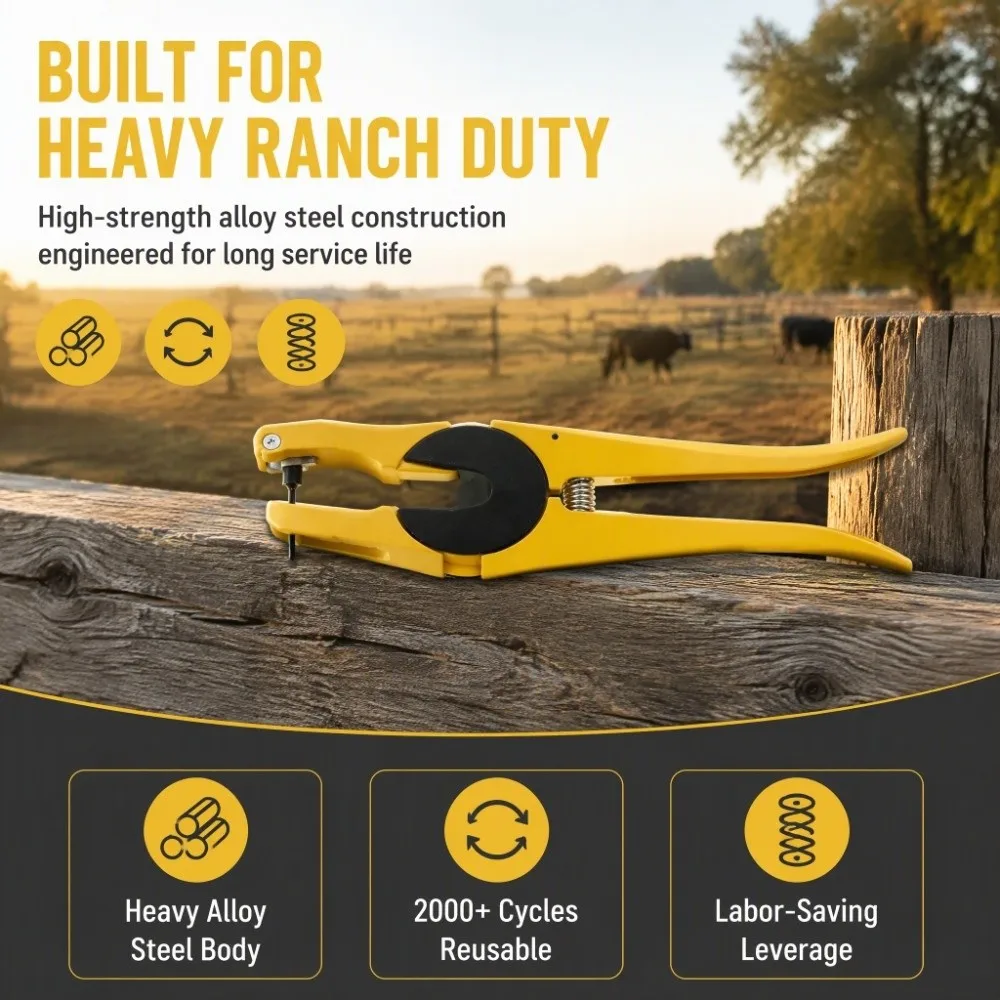 Yellow Cow Ear Tag Pliers 23cm / 9.06inch Alloy Steel Integrated Ear Tag Pliers Wear Resistant Small Ear Hole Diameter
