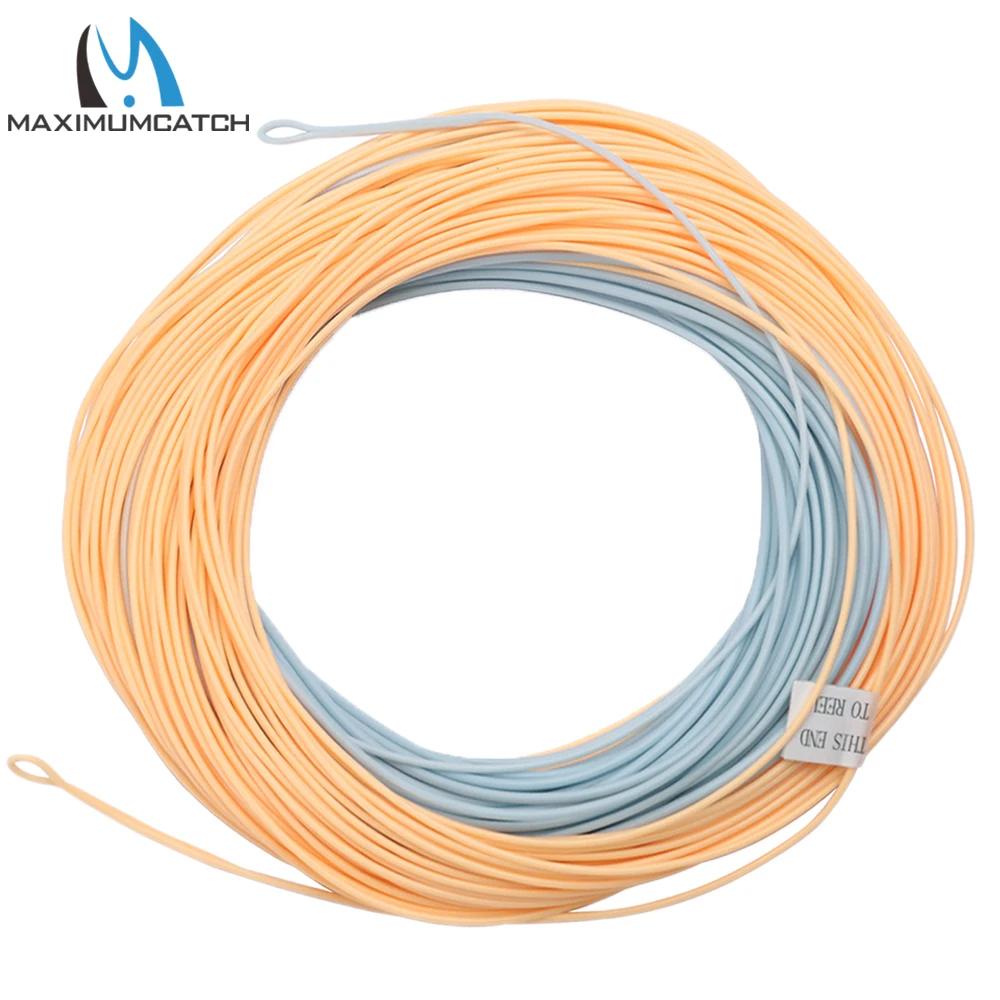 Maximumcatch Ligne de pêche à la mouche bicolore WF flottante de 100 pieds avec deux boucles soudées, couleur beige clair et bleu puissant