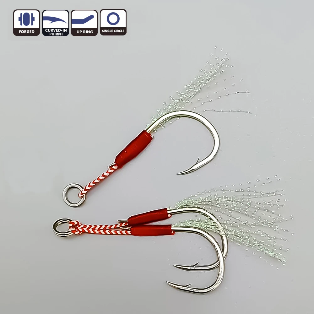 Cast Jig Assist Hook 10PCS/Lot High Carbon Steel Angle Barbed Thread Feather Lake Fishing Tackle Slow Jigging Sea Pesca