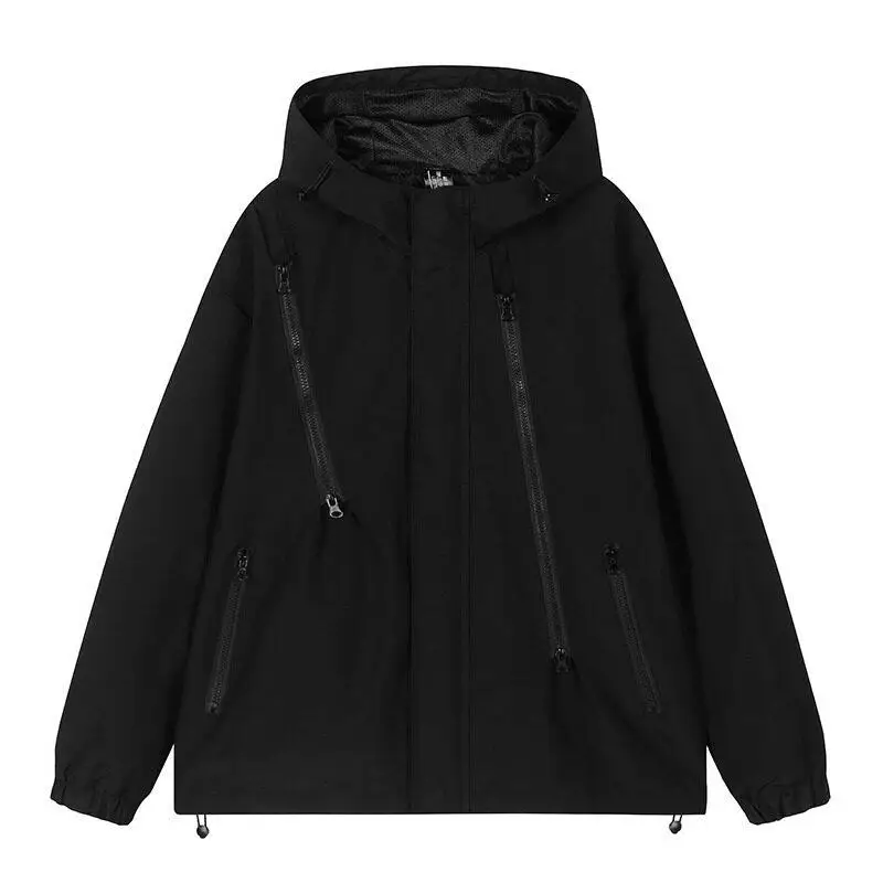 

Loose Fit Hooded Jacket Casual Style Multi-Pocket Design Polyester Fabric Long Sleeve Zipper Closure Men's Spring Autumn Jacket