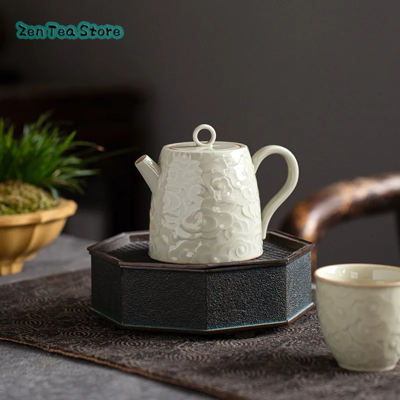 Ice Table Glaze Relief Teapot Xiangyun Hand Teapot Chime Tea Infuser Ceramic Kung Fu Home Ball Hole Filtration