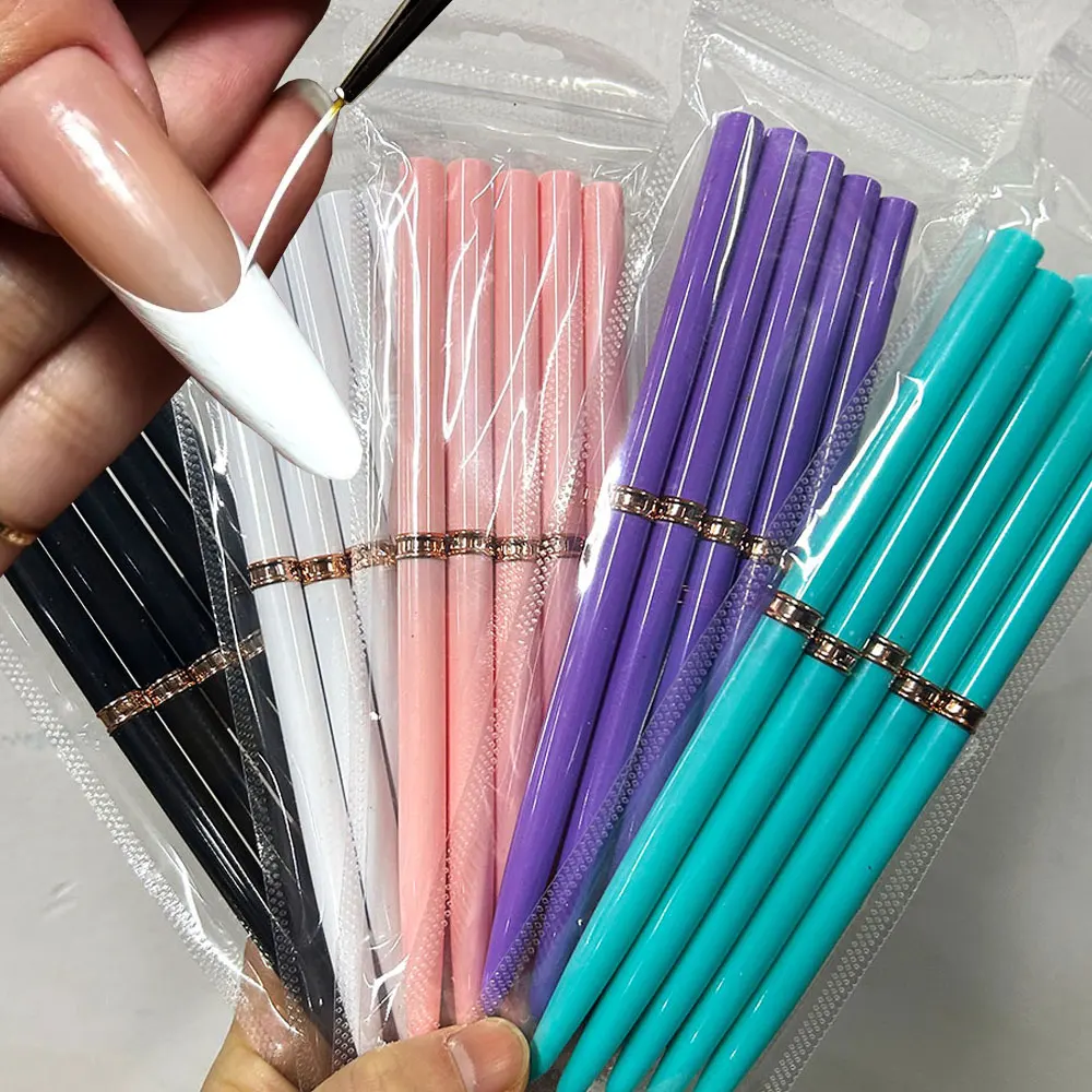 

5/10pcs Nail Art Liner Brushes Set Sizes 7/9/11/15/25mm Long Lines/Fine Drawing Pen Nail UV Gel Polish Painting Tools (5Colors)