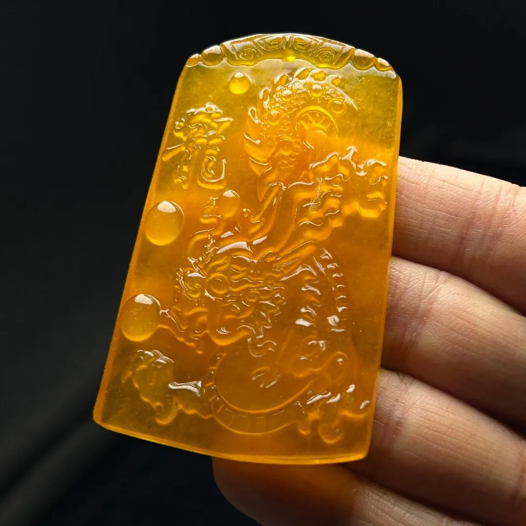 

Certified Natural Ice Yellow Jade Jadeite Carved Dragon Pendant & Necklaces