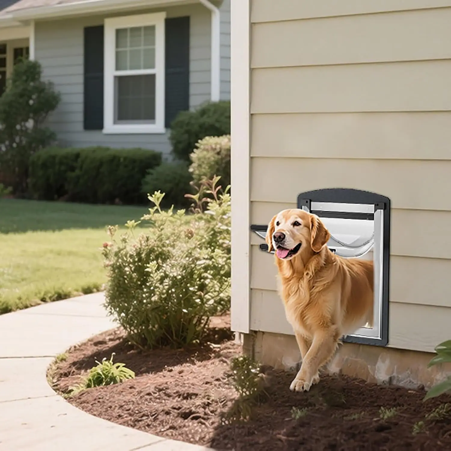 Wall-Mounted, Steel Frame, Gray, Easy Install Double Magnetic Flaps Dog Door