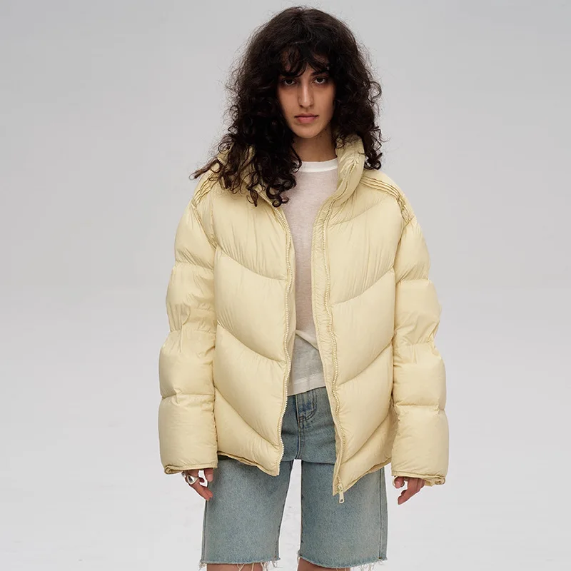 2025 Winter Mode Hoge Pluizige Brood Jas Jas 90 Witte Eendendons Bladerdeeg Donsjack Vrouwen Stand Kraag Jas