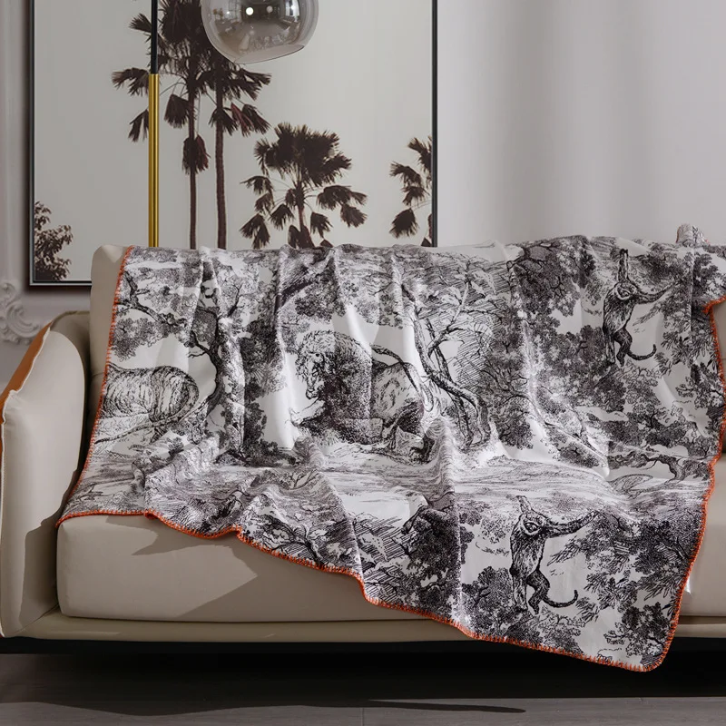 Jungle Animal Knitted Blanket Luxury Orange Bedspread Modern Decorative For Sofa Throw Warm Living Room Bedding Home Decorate