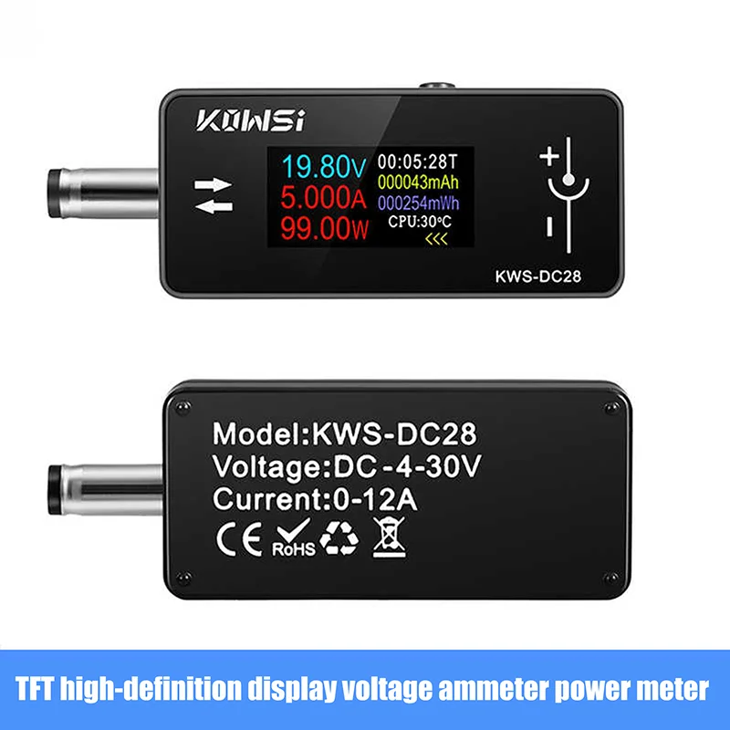 KWS-DC28 0.96 Inch TFT HD Digital Display DC 5.5*2.5 Interface Tester Voltage Ammeter Power Meter Multi In One Display