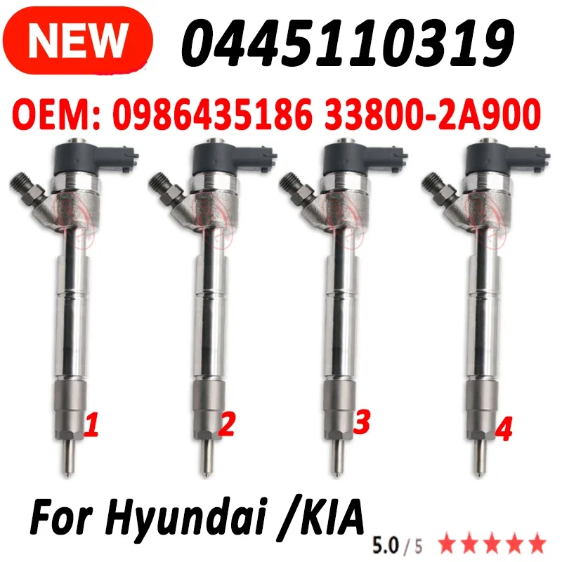 4PCS 0445110319 33800-2A900 Diesel Common Rail Fuel Injector 0 445 110 319 For Hyundai /KIA Accent i20 i30 KIA Soul Cee'D 1.6