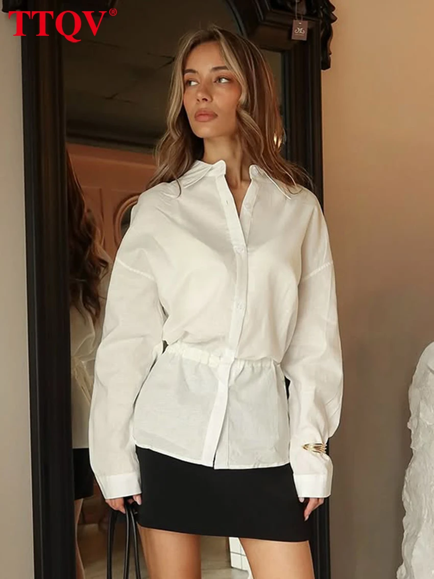 

TTQV Fashion Loose White Cotton Women's Shirt 2026 Spring Lapel Long Sleeve Blouses Elegant Classic Solid Top Female Clothing