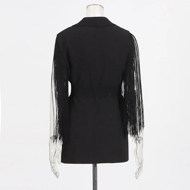 Superaen solto sem mangas blazer 2025 nova emenda borla design blazer feminino verão cinto jaqueta casaco