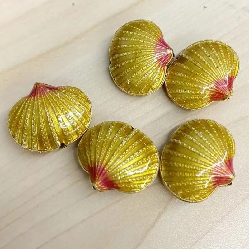 5 Pcs Handmade Cloisonne Enamel Shell Bead DIY Jewelry Making Findings Chinese Filigree Seashell Beads Jewellery Accessories