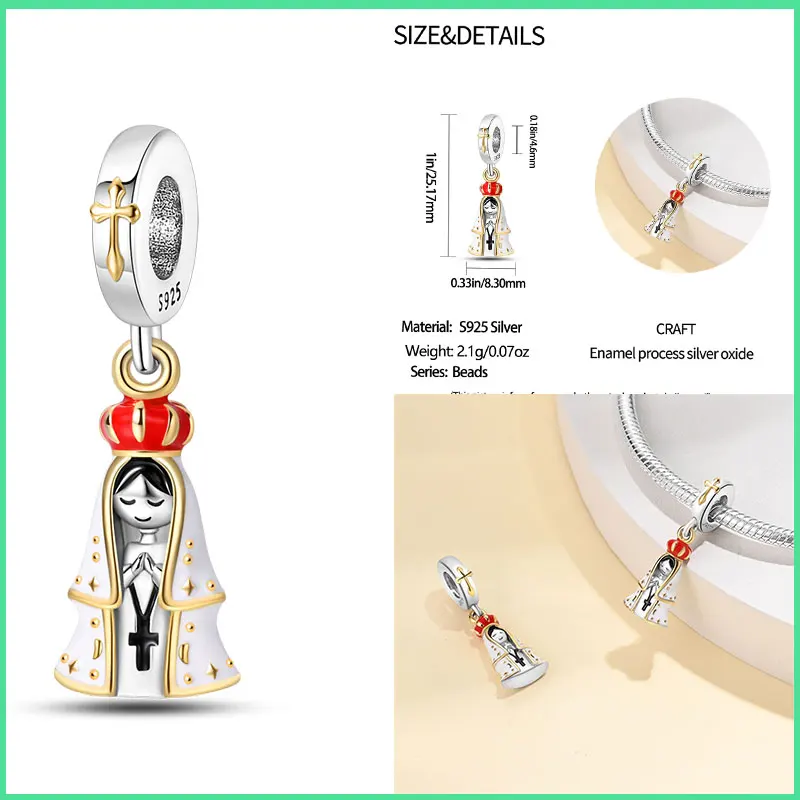 925 Sterling Silver Elegant Fashion Virgin Mary Pendants Charms Beads Fit 925 Original Bracelets DIY Jewelry Making For Women ﻿