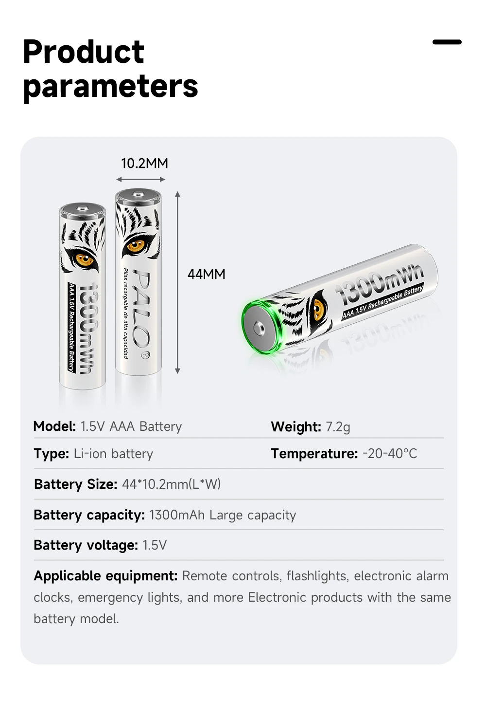 PALO High Capacity 1.5V AAA Rechargeable Battery 1300mWh AAA 1.5V Li-ion Battery LR3 Batteries for Remote Control Wireless Mouse