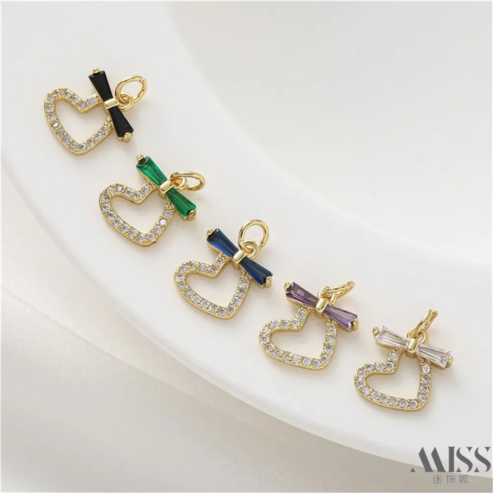 

14K Gold Bag Color Retention Love Bow Zircon Pendant DIY Handmade Bracelet Necklace Pendant Accessories