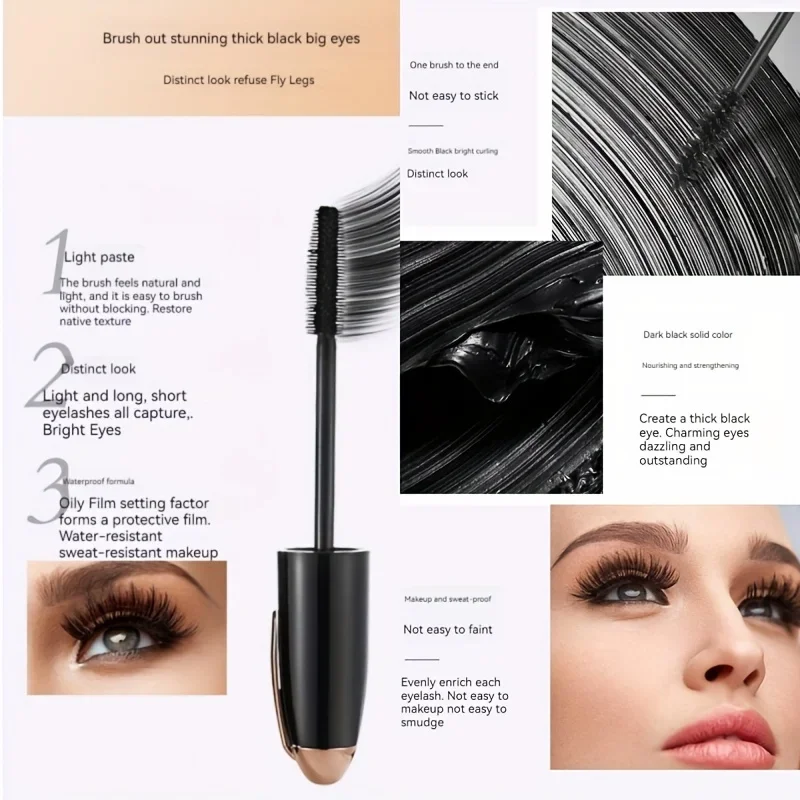 Rímel 3D à prova d'água, grosso, longo, à prova de manchas, gordo, criptografado, ondulação de longa duração, maquiagem grande para os olhos com 360, 1 peça °   Escova Espiral