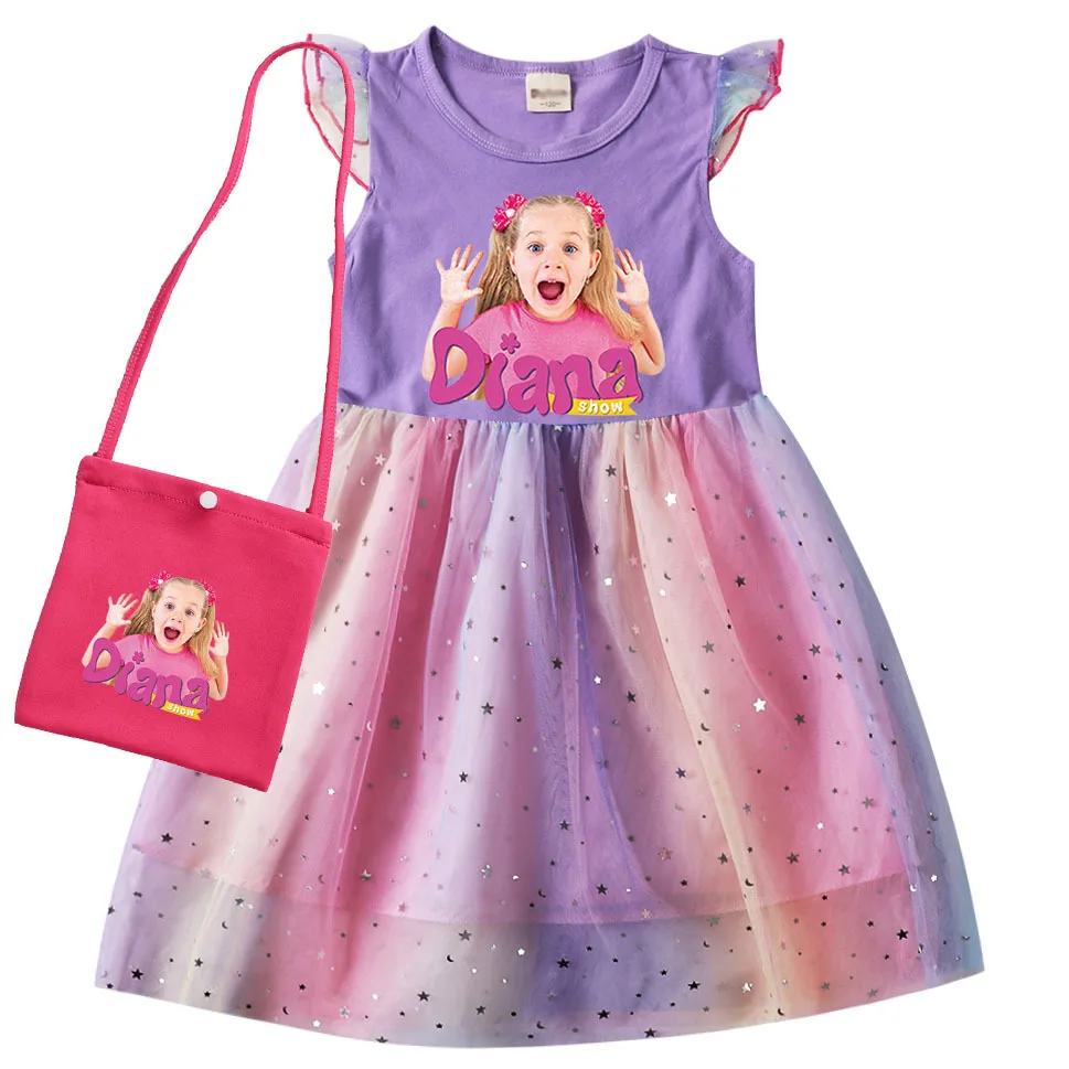 Cartoon Diana Y Roma Clothes Baby Girls Short Sleeve Casual Dresses Kids Lovely Dress Children Hallowen Party Princess Vestidos