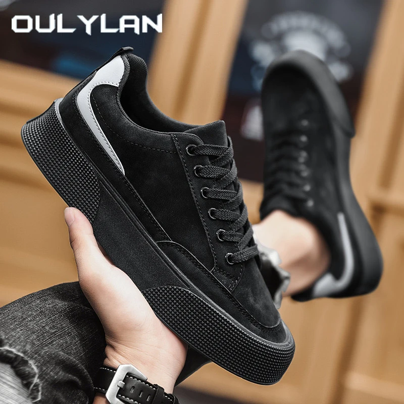 

Oulylan Stylish PU Leather Waterproof Sneakers Spring Wear Resistant Board Footwear Men Casual Thick Soled Work Shoes 39-44