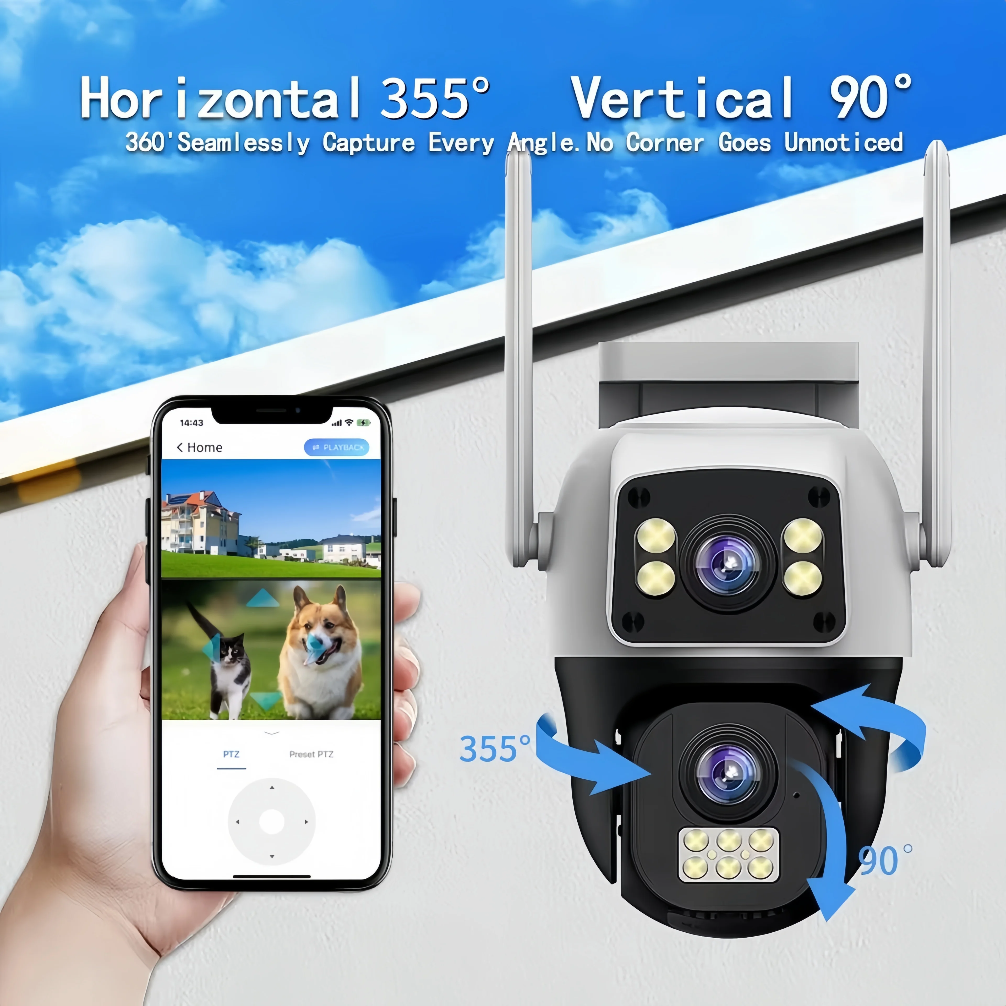 2PACK 4G Camera Dual Lens Dual Screen Wireless 4G Sim Card Outdoor Surveillance Human Detect Security Protection PTZ IP Cameras