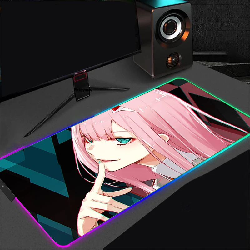 Sexy Girl Anime Game RGB Mouse Pad RGB Mouse PadDesk Mat LED Light  XL Laptop Keyboard Gamer Zero Two Darling In The FranXX