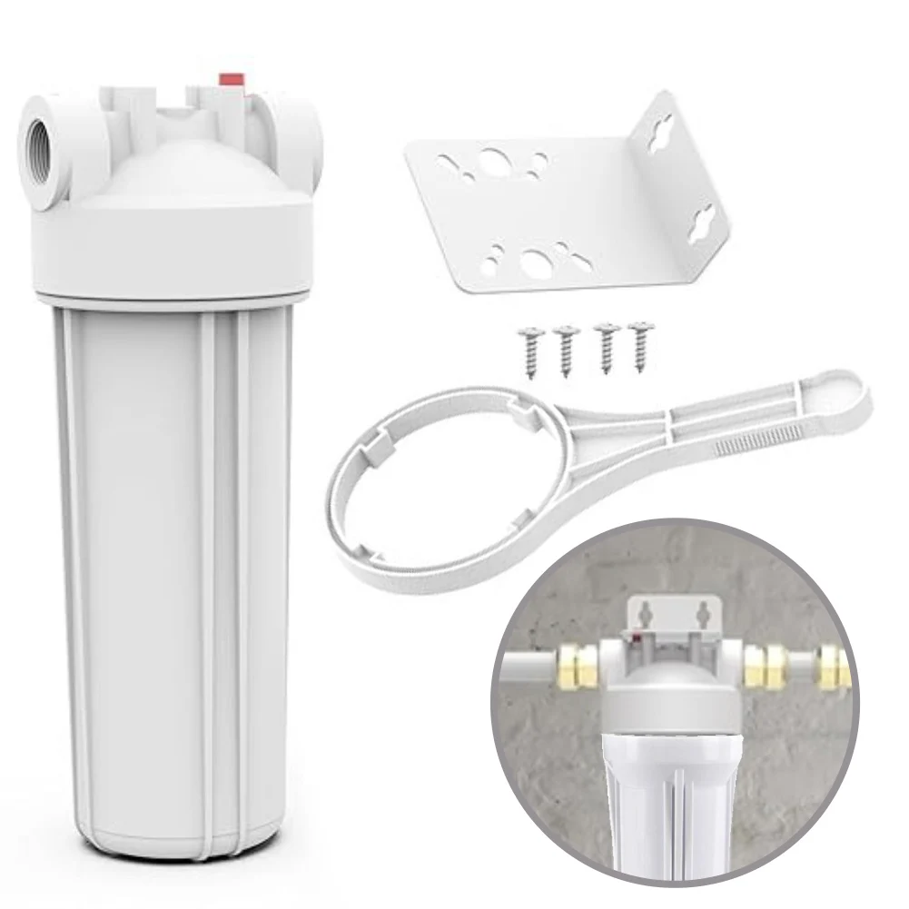 

Water Filter Housing for Whole House Use with Heavy Duty Bracket and Tools Designed for Leak Resistant Operation
