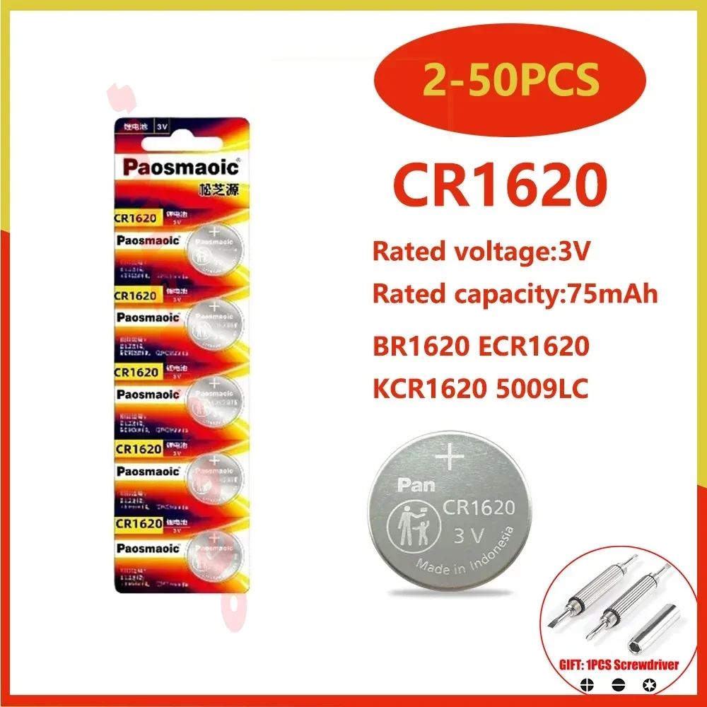 Original 2-50pcs CR1620 3V Lithium Battery 1620 LM1620 BR1620 ECR1620 5009LC For Watch Car Remote Control Calculator+screwdriver