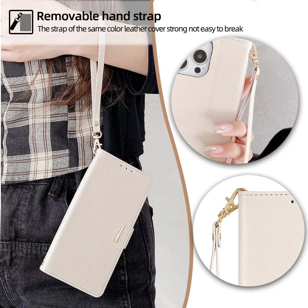 Fashion Magnetic Wallet Phone Case for Samsung Galaxy S24 S23 S22 S21 Ultra Plus FE Book Style Leather Cover With Strap RFID