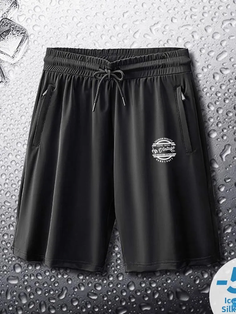 

Qui Dry Ice Silk Chien Pattern Sport orts Casual Outdoor Running Fitn Leisure Pants High Elastic Five-Quarter Length