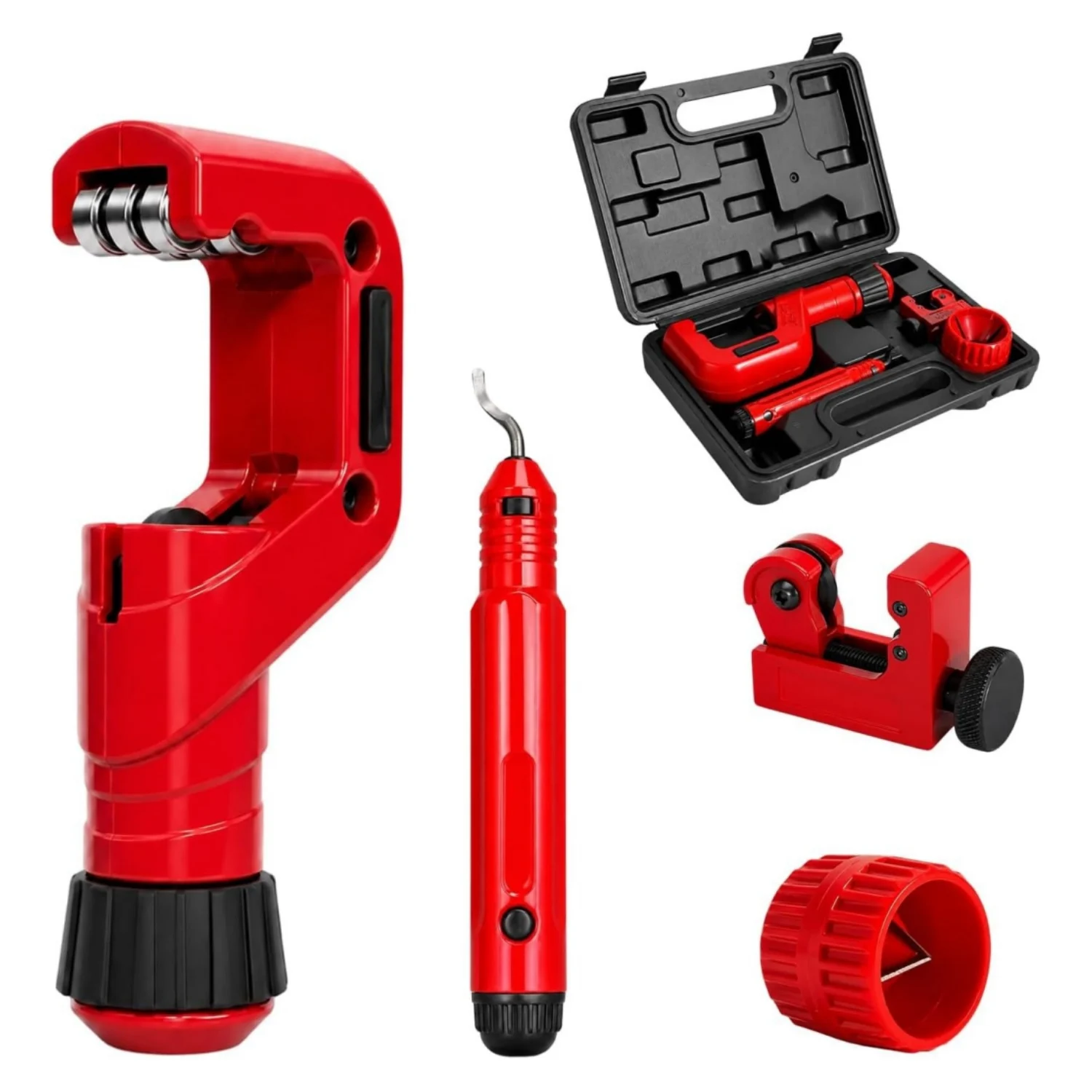 Heavy Duty 4PCS Pipe Tubing Cutter Set, with Deburring Tool & Reamer 1/4–2 OD Tube Deburring Tool Reamer and Mini Tube Cutter