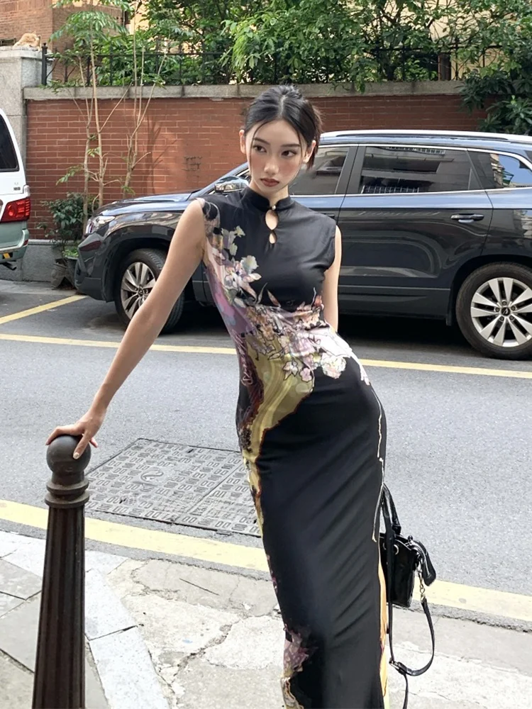 

Tee-Color New Chinese Sle Two-Way Wear Colion Color Improved Dr Women's Print Wrap Fi Tail Svel V...