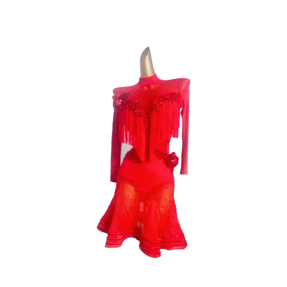 Jupe en maille de diamant rouge personnalisée haut de gamme, Version couleur pour concours de danse latine, avec robe de piscine noire pour spectacle Samba