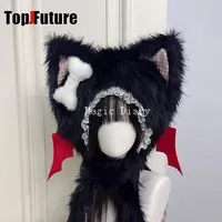 Gorro con alas de Ángel y diablo con orejas de gato Punk para mujer, gorro gótico bonito de Lolita Y2k, orejeras cálidas para niñas, gorro más cálido para invierno