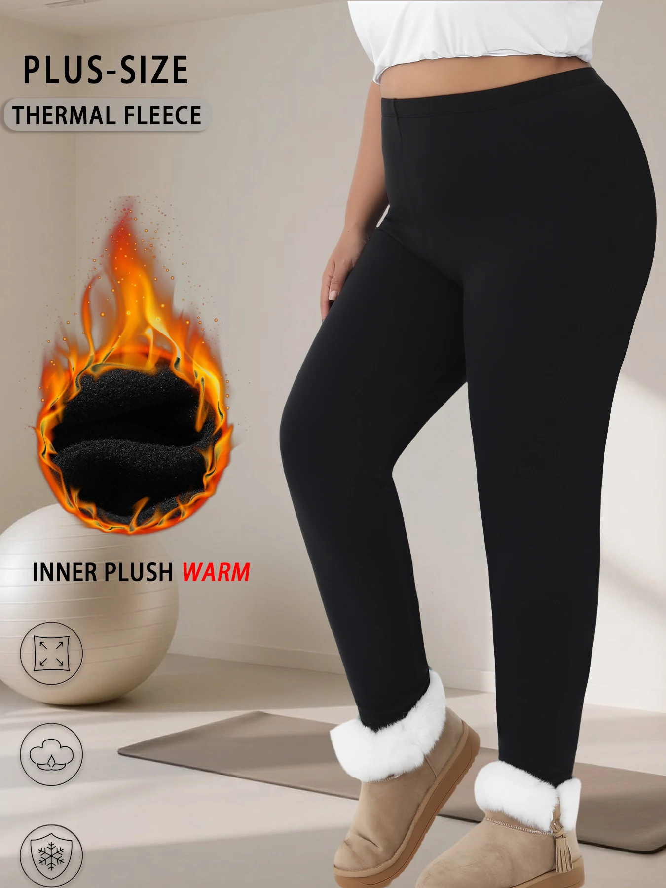 طماق نسائية مبطنة بالصوف الحراري مقاس كبير. تصميم فائق النعومة ومنخفض الارتفاع مثالي للجري والأنشطة الطقس البارد