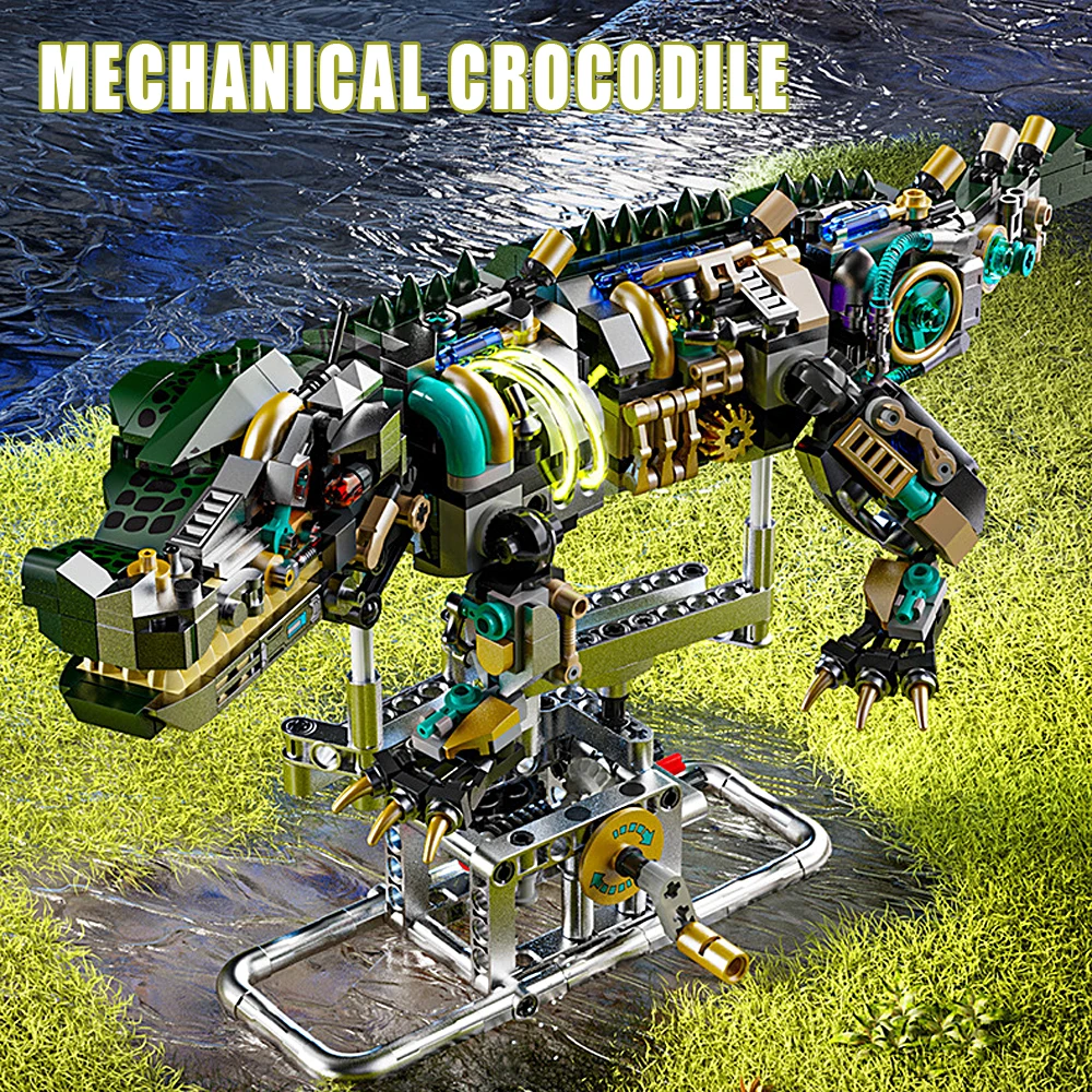 

Механическая модель крокодила из строительных блоков: элегантный набор для сборки, украшение для дома и комнаты, игрушка-конструктор для декора интерьера