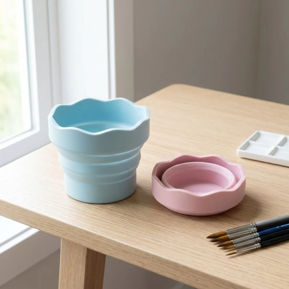 Silicone Material Brush Washing Bucket Folding Design Collapsible Painting Clean Container Multicolor Option 3.82 × 3.15in view 4