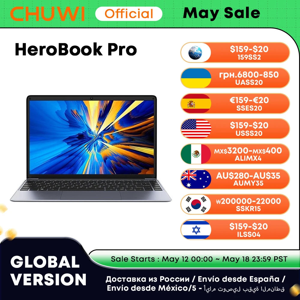 Máy Tính Bảng CHUWI HeroBook Pro 14.1 "Độ Phân Giải 1920X1080 Intel Celeron N4020 2 Nhân Windows 10 OS RAM 8GB 256GB SSD Laptop Mini HD