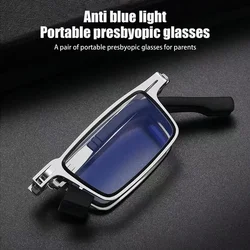 1PCS Metal Round Folding Reading Glasses Portable Men Anti Blue Light Eyewear Presbyopia Eyeglasses Frame Diopter +1.0 to +4.0