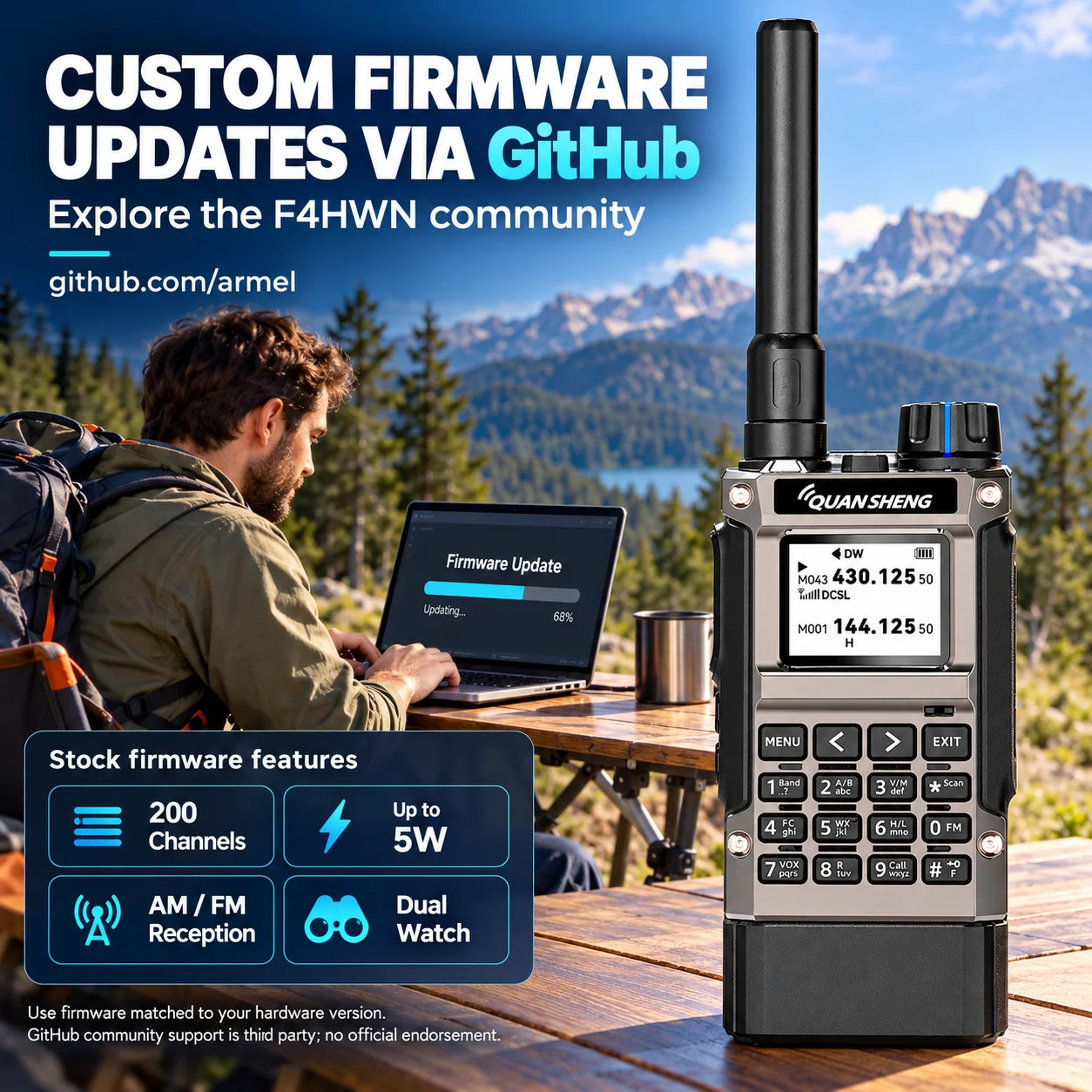QUANSHENG UV-K1 5W Multi-Band Ham Radio, 200CH, Airband AM, NOAA, Frequency Copy, USB-C Compact Walkie Talkie