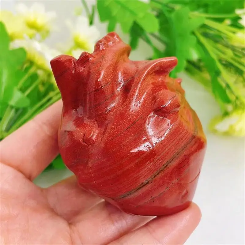 7CM Natural Red Jasper Heart Carved Crystal Figurine Feng Shui Crafts Healing Artware Home Decorate Gift 1PCS